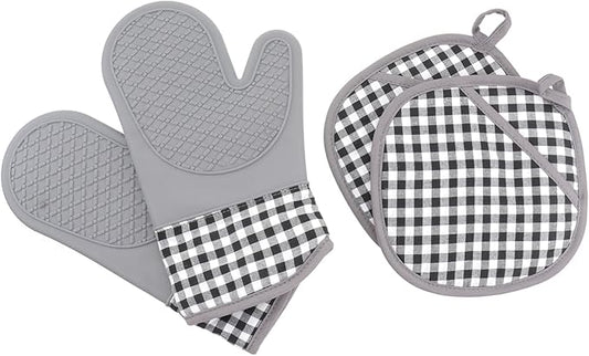 1Set Oven Mitts and Pot Holders Heat Resistant Kitchen Gloves with Thickened Lining for Baking Grilling and Cooking Comfortable Grip and Stylish