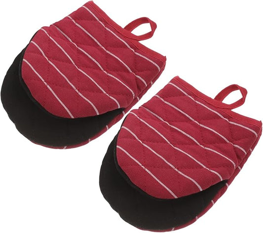 1Pair Reusable Heat Insulation Oven Mitts Heat Resistant Gloves for Baking Cooking Grilling Microwave Use Lightweight Portable Kitchen Hand Protection